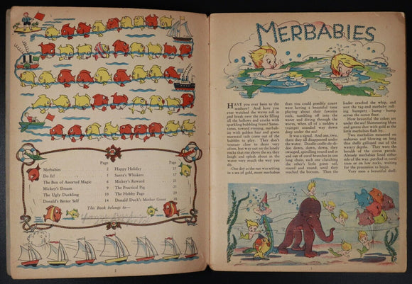 c1939 Walt Disney's Merbabies & Other Stories Antique Childrens Book John Sands