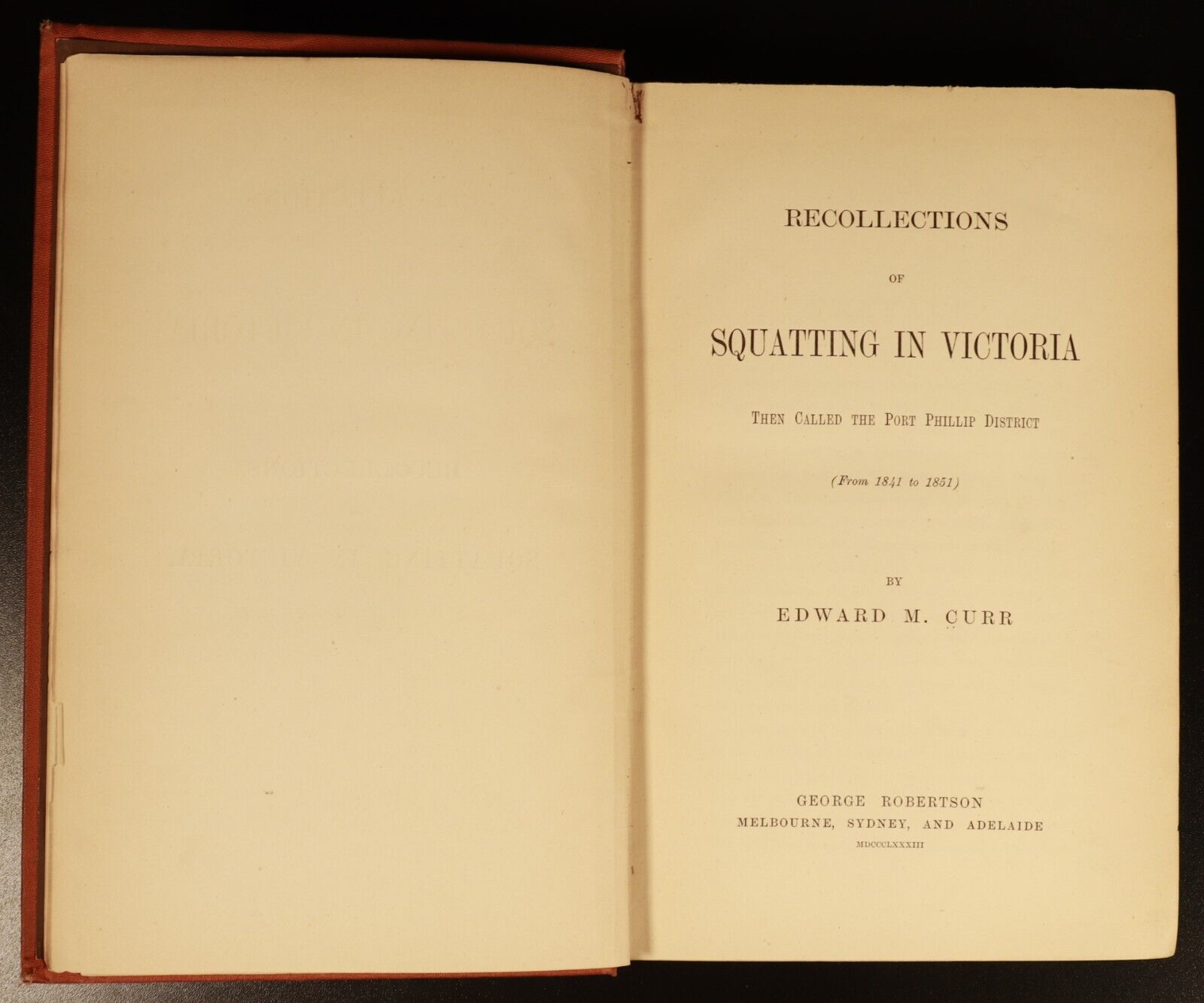 1883 Squatting In Victoria E.M. Curr Antiquarian Australian History Book VGC