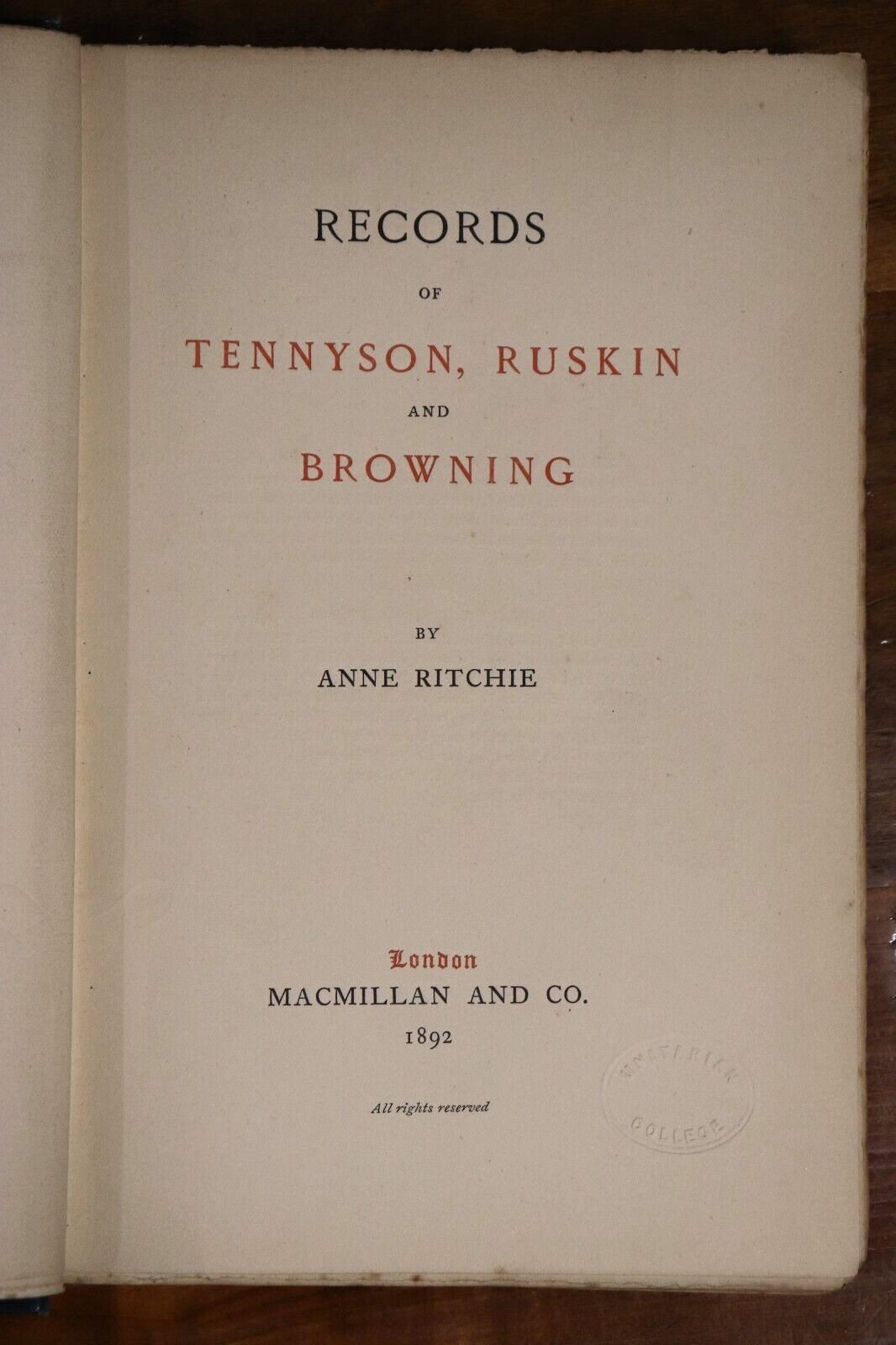 1892 Records Of Tennyson, Ruskin & Browning Antique British Literature Book - 0