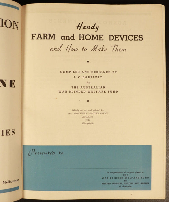 1945 Handy Farm Home Devices How To Make Them Antique Australian Self Help Book
