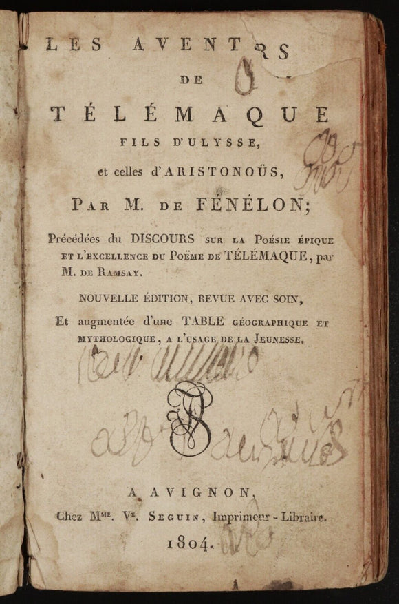 1804 Les Aventures de Télémaque by M. De Fenelon Antiquarian Literature Book