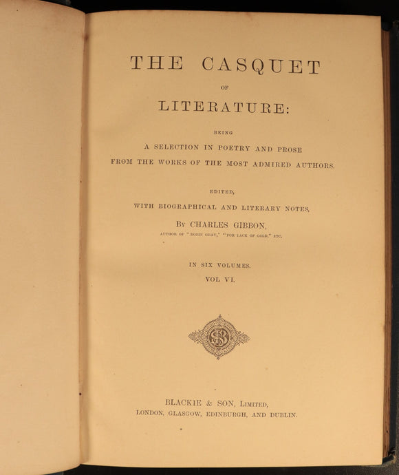 1890 The Casquet Of Literature by Charles Gibbon 6vol Antique History Book Set