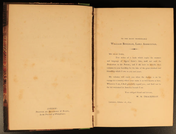 1852 3vol History Of Henry Esmond by Thackeray Antique Fiction Book Set 1st Ed.