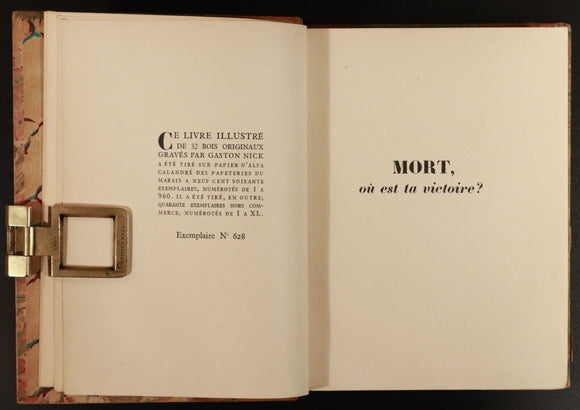 1934 Mort, Où Est Ta Victoire? Ltd Edition French Fiction Book Fine Binding