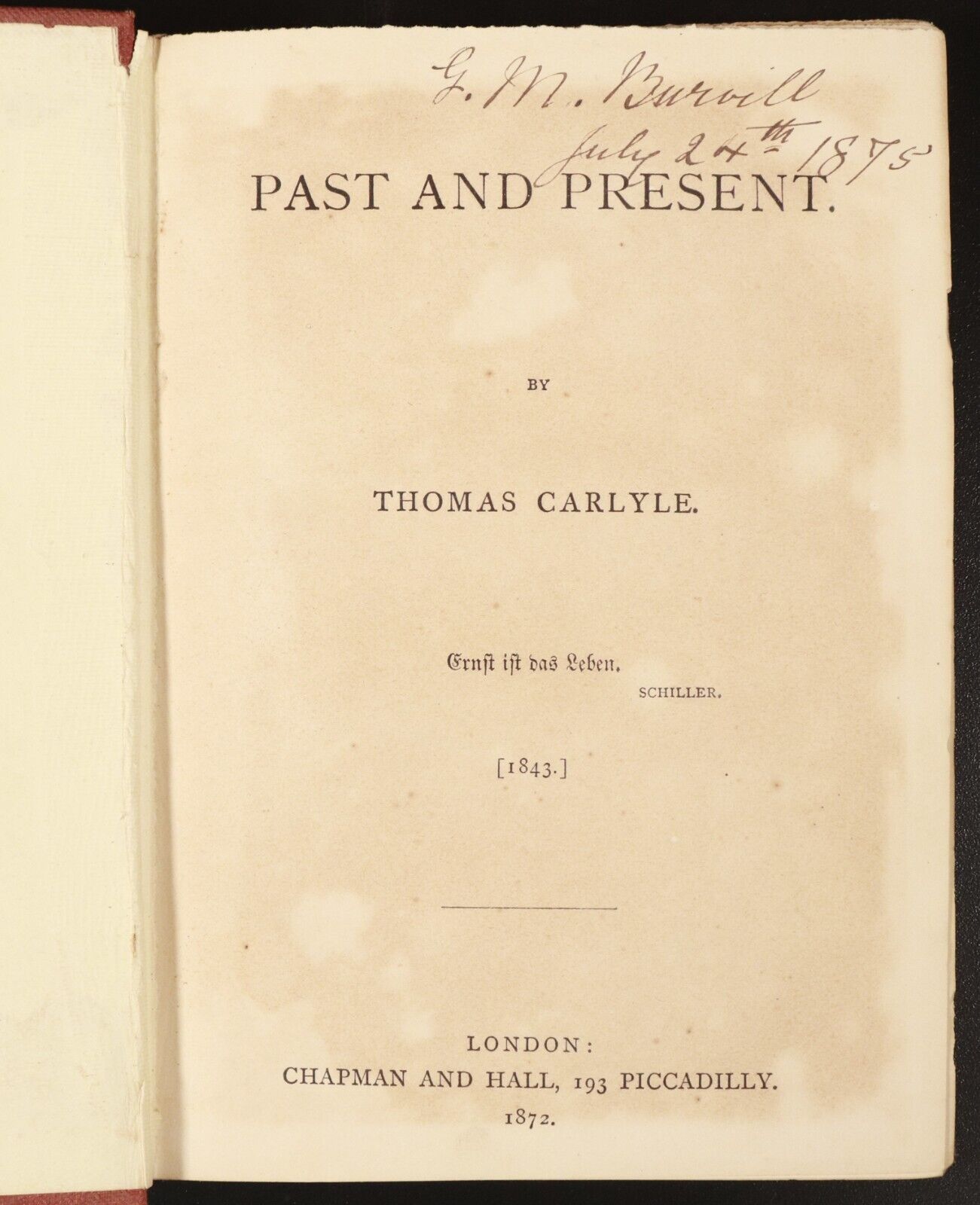 1872 Past and Present by Thomas Carlyle Antiquarian History Book Chapman & Hall