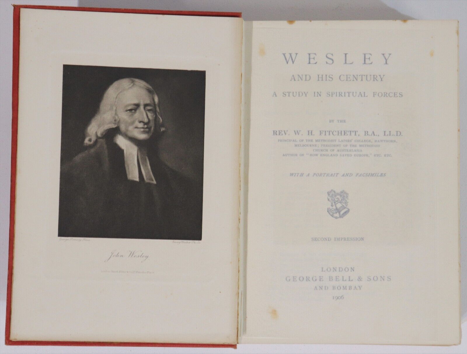 1906 Wesley & His Century by Rev WH Fitchett Antique British Theology Book