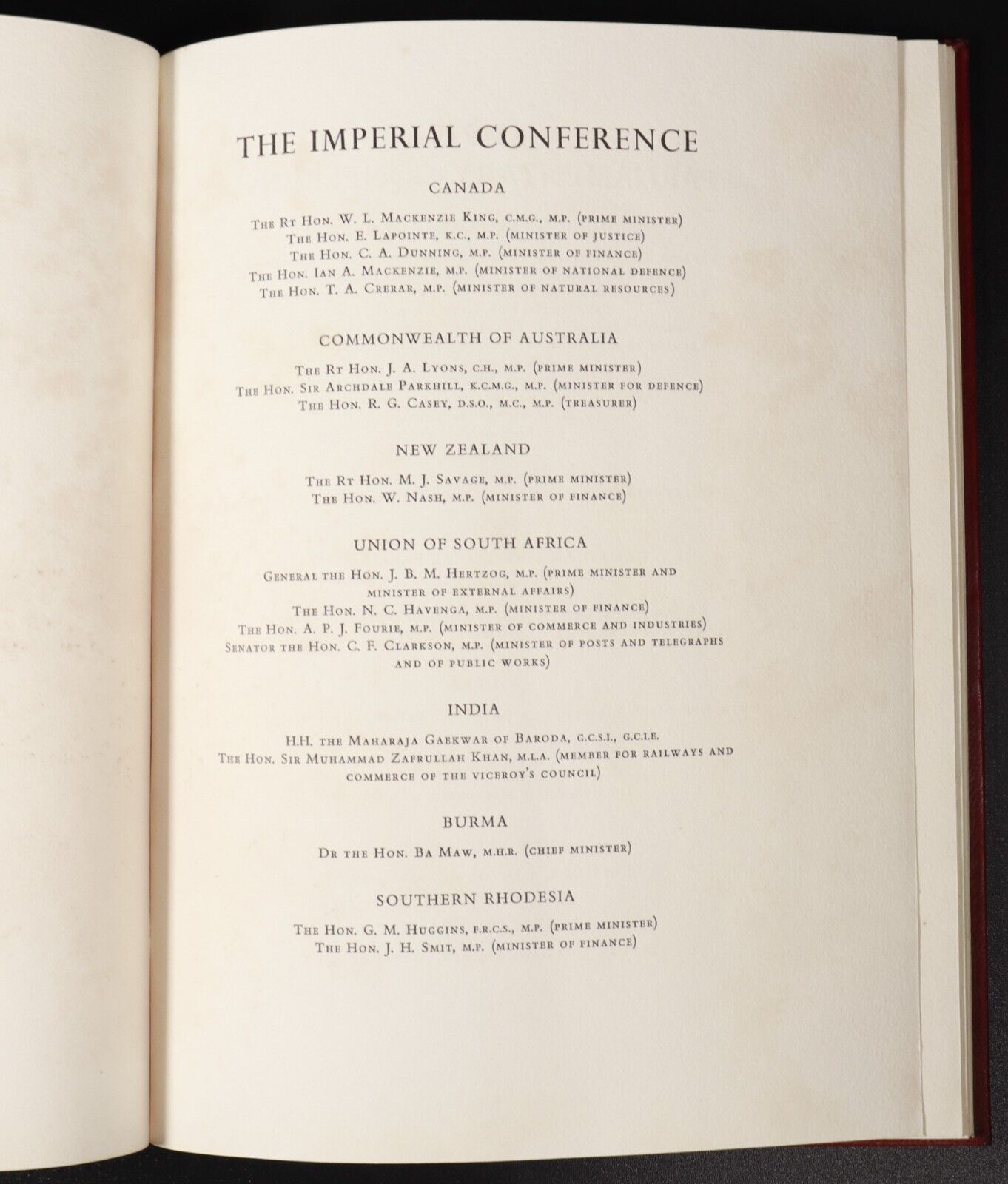 1937 Westminster Imperial Conference Program Antique Parliamentary History Book