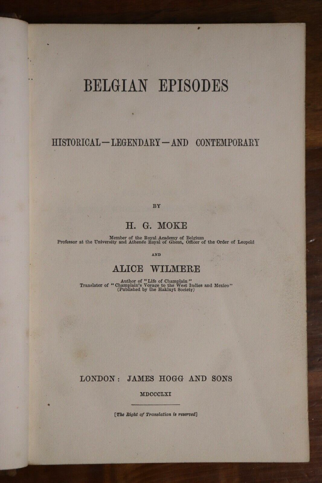 1861 Belgian Episodes by HG Moke Antique Belgium History Book