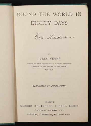 c1910 Round The World In Eighty Days by Jules Verne Antique Fiction Book - 0