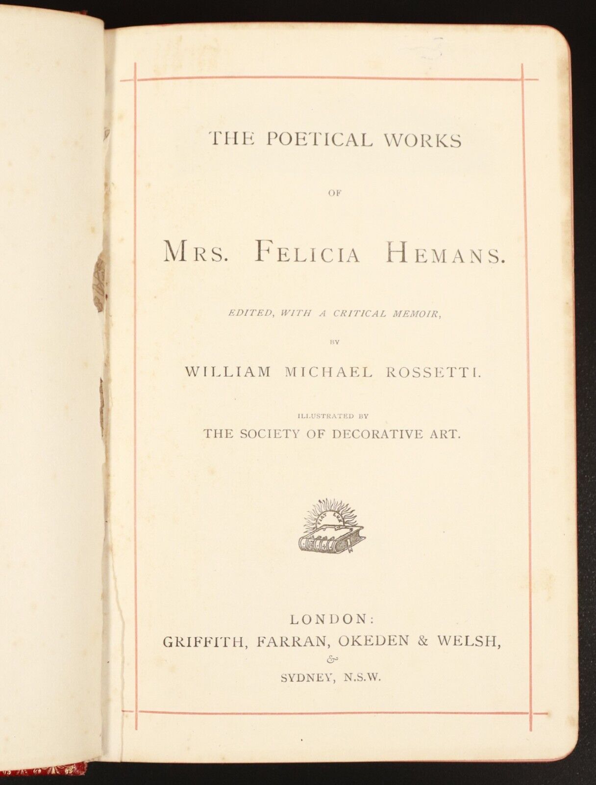 c1910 The Poetical Works Of Felicia Hemans Antique Poetry Book WM Rossetti Gilt