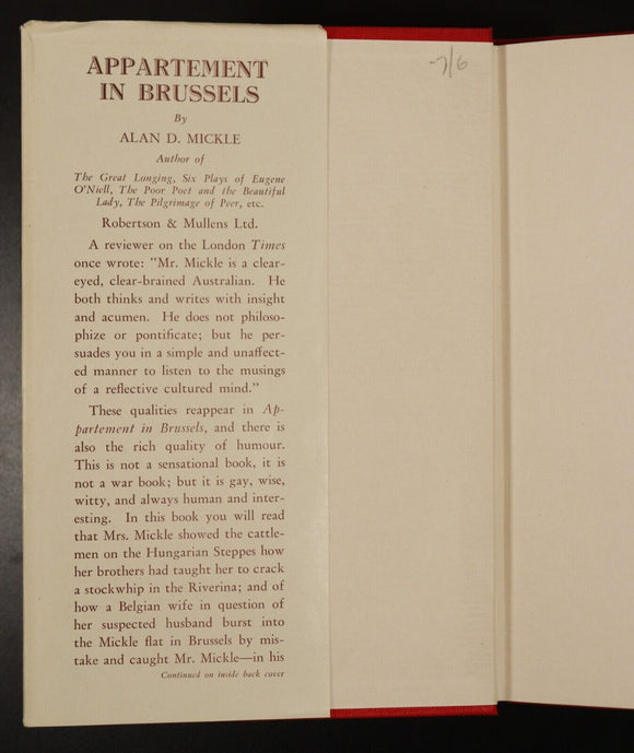 1945 Appartement In Brussels by Alan D Mickle Antique Australian Literature Book