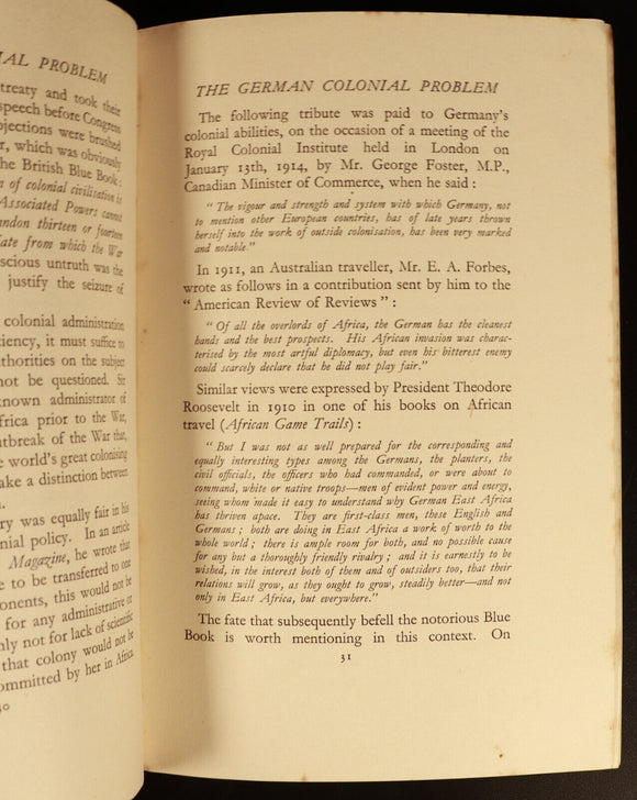 1937 Germany's Colonial Problem by Johannsen & Kraft Pre WW2 German History Book