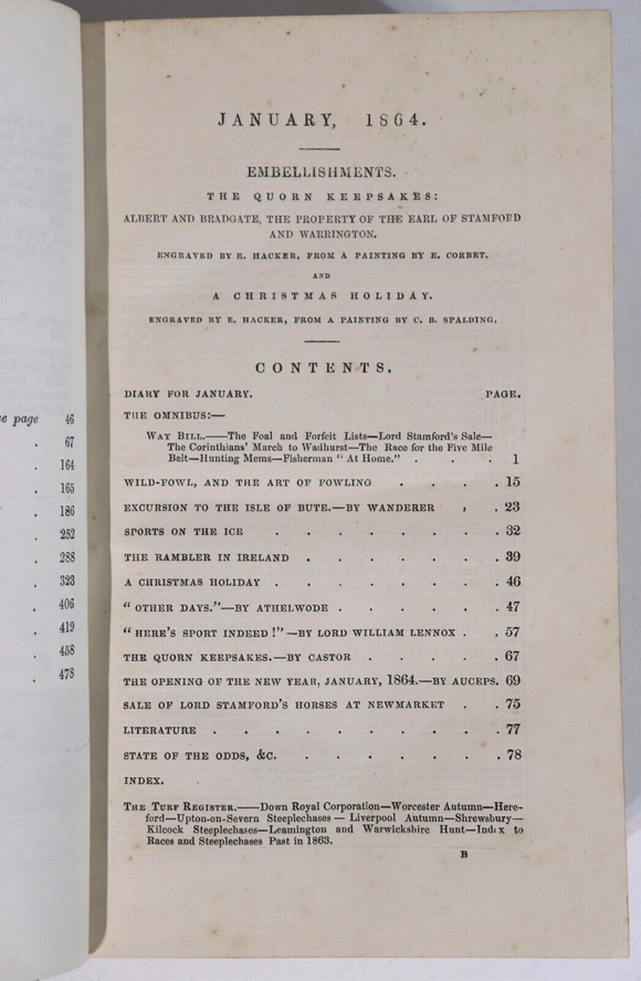 1864 The Sporting Magazine & Sporting Review Antique British Sport History Book