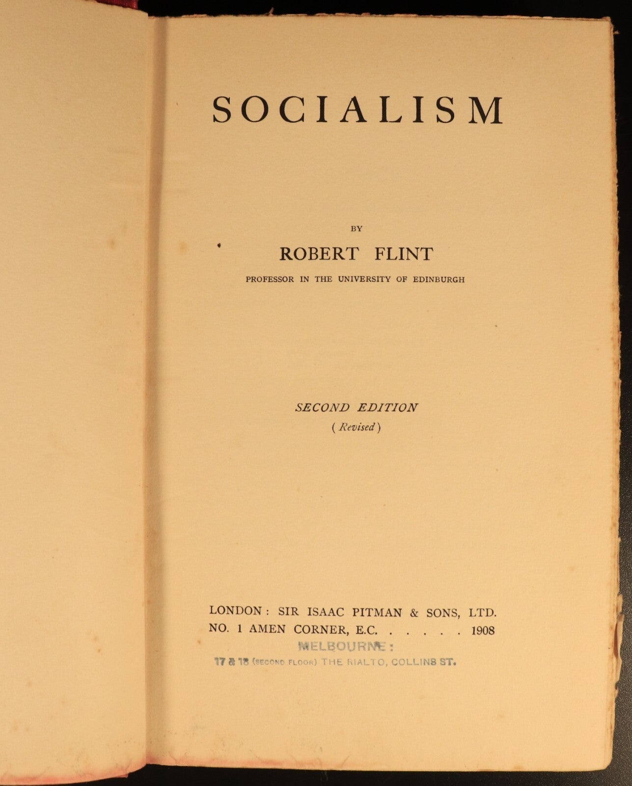 1908 Socialism by Robert Flint Antique Political Reference & Theory Book