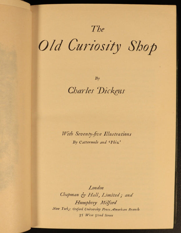 c1930 Old Curiosity Shop Charles Dickens Antique British Fiction Book Fireside