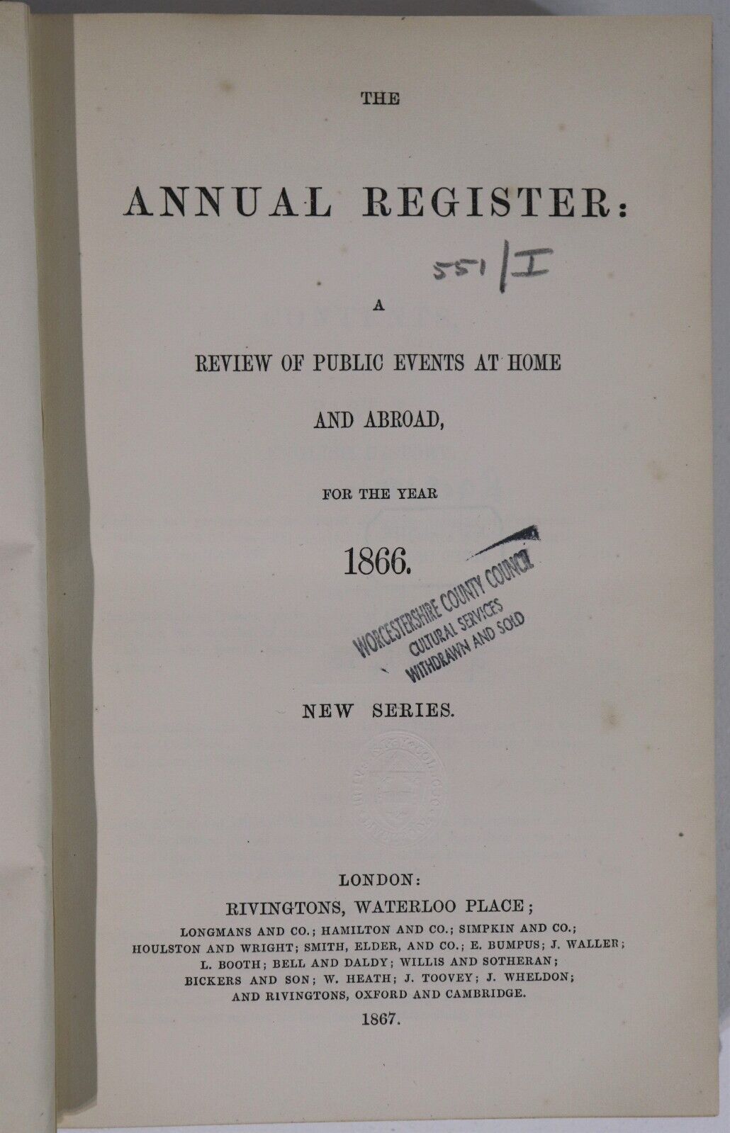 1867 The Annual Register For The Year 1866 Antique British World History Book - 0