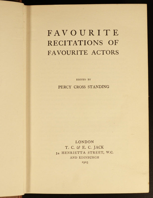 1903 Favourite Recitations Of Favourite Actors Antique Poetry & Literature Book