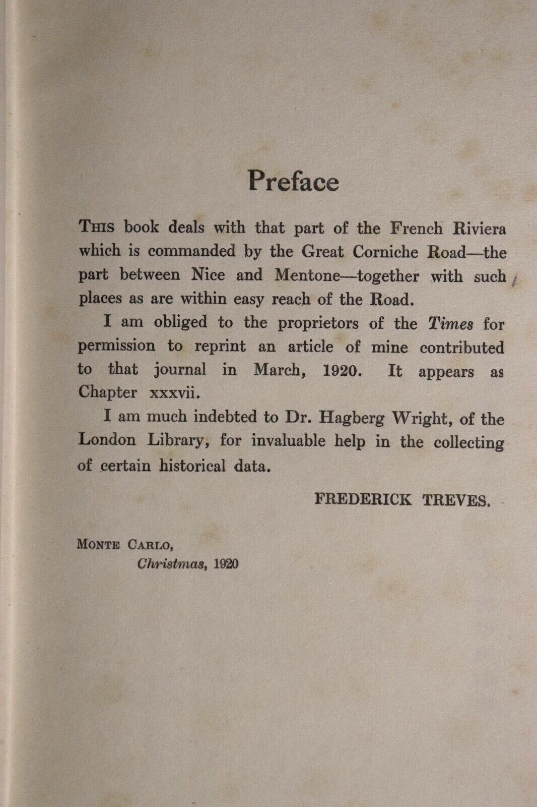 1926 The Riviera Of The Corniche Road Sir F. Treves Antique Travel Book France