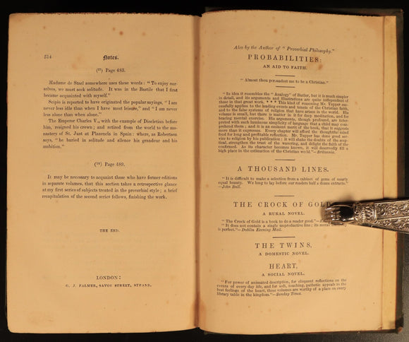 1848 Proverbial Philosophy by Martin Farquhar Tupper Antique Philosophy Book