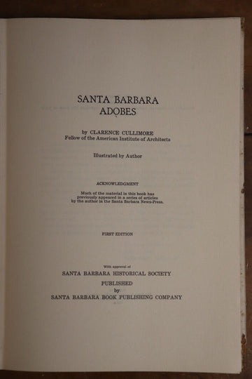 1948 Santa Barbara Adobes by C Cullimore Antique Architecture Book 1st Ed. - 0