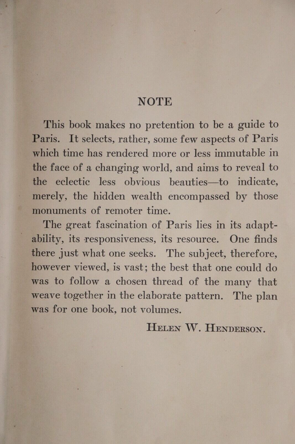 1927 A Loiterer In Paris by Helen W. Henderson Antique Travel Book 1st Edition