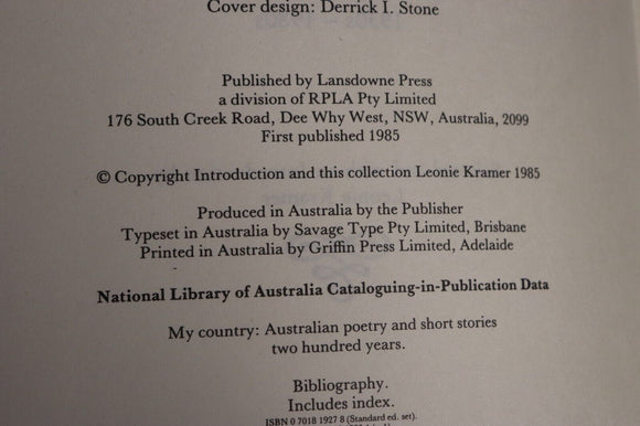 1985 2vol My Country: Australian Poetry & Short Stories Literature Book Set