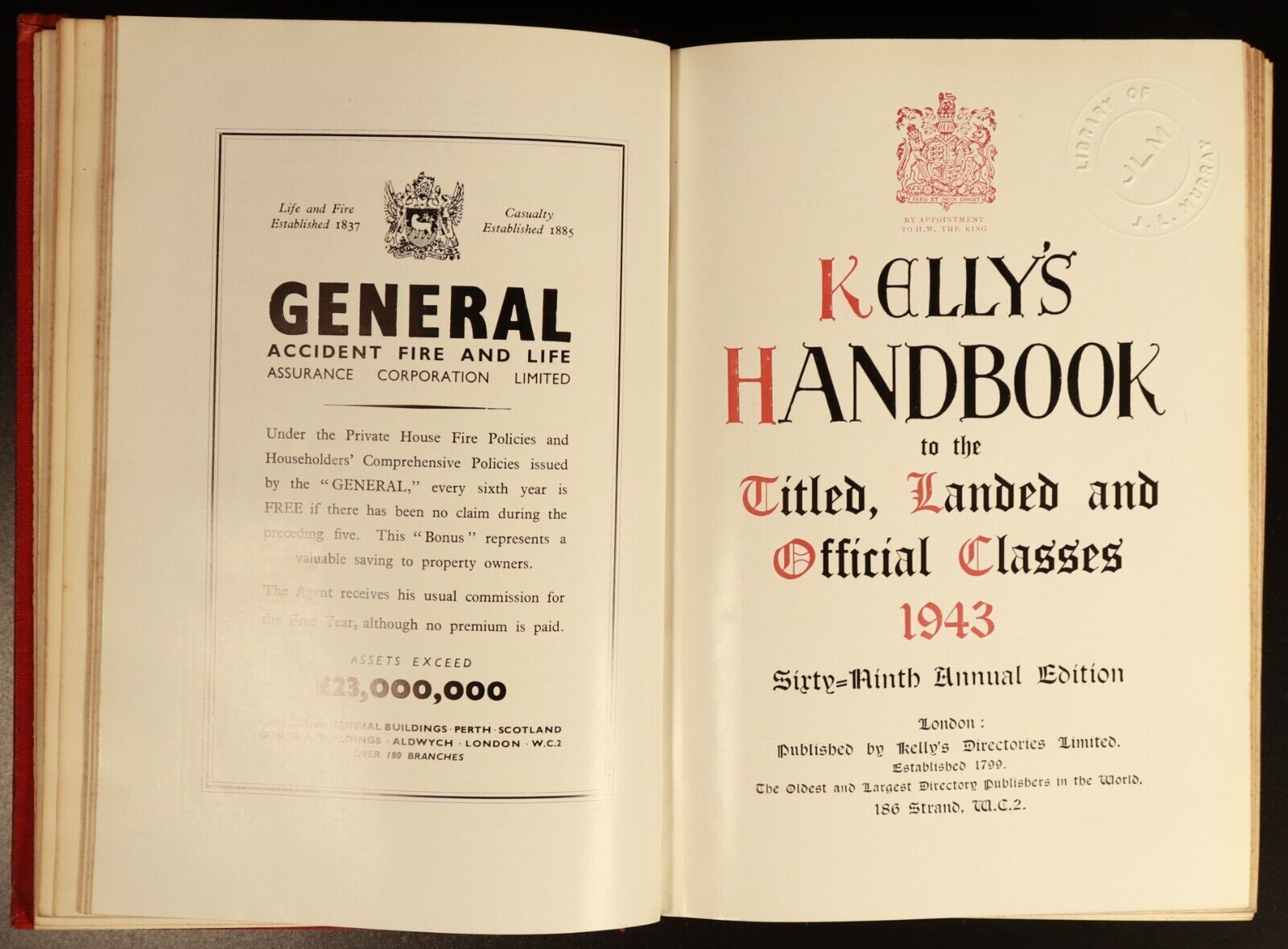 1943 Kellys Handbook Titled Landed Official Classes Antique British History Book