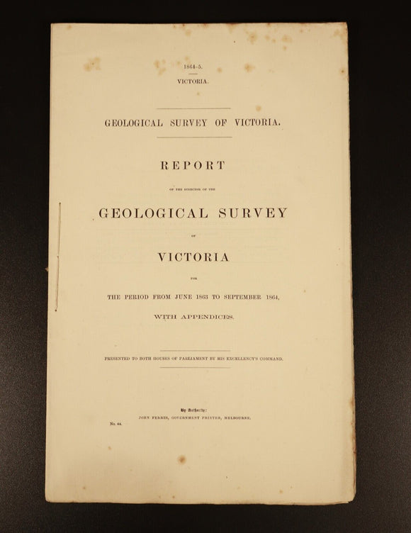 1865 Geological Survey Of Victoria Colonial Government Report History Book 1864