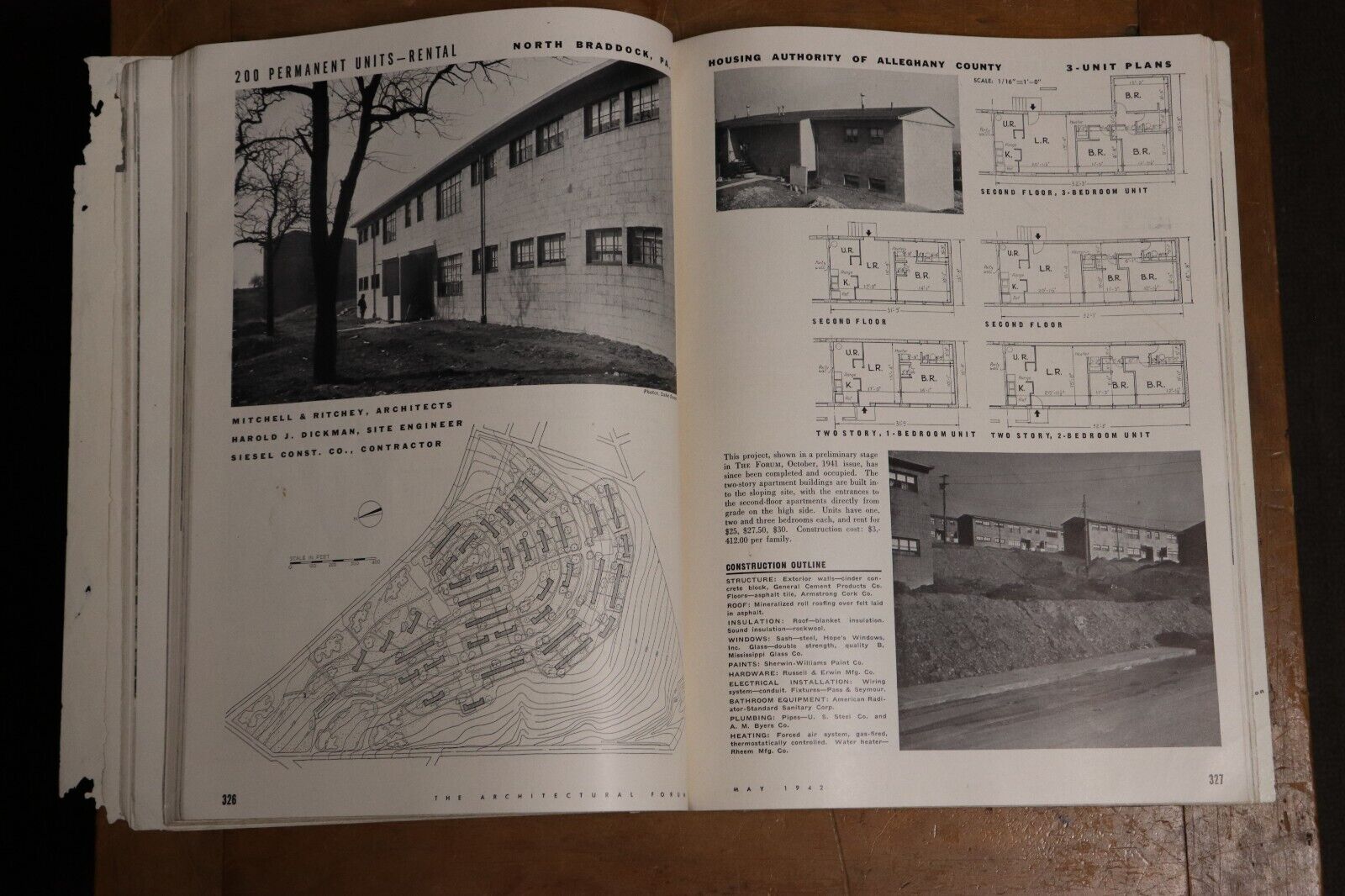1942 The Architectural Forum: War Housing Antique Architecture Book May 1942
