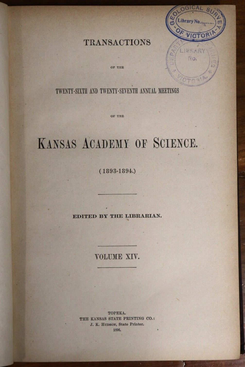 Transactions Of The Kansas Academy Of Science - 1896 - Antique Science Book - 0