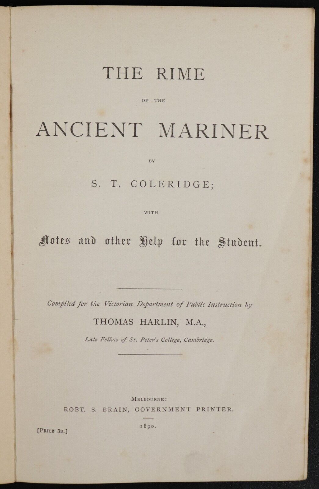 1890 The Rime Of The Ancient Mariner by S. T. Coleridge Antique Literature Book