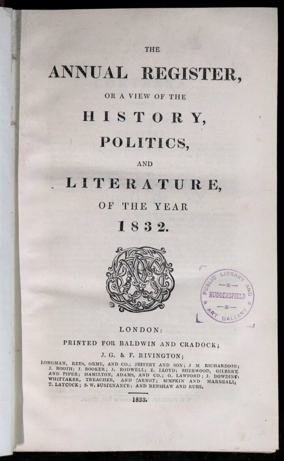 The Annual Register For Years 1831 & 1832 - 2 Vols. Antiquarian History Books