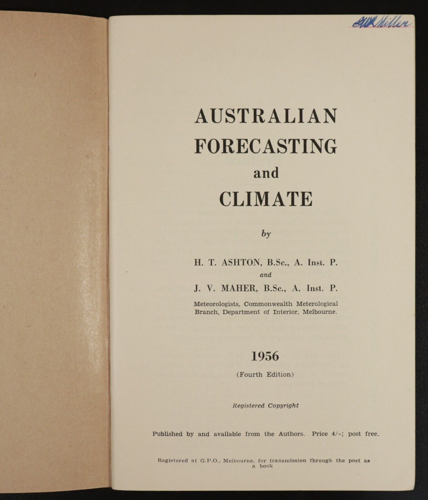 1956 Australian Forecasting & Climate by H.T. Ashton Weather Reference Book - 0