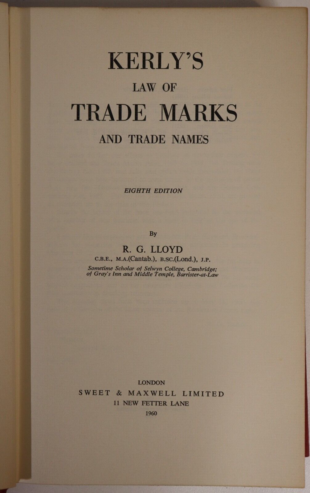 Kerly's Law Of Trade Marks & Trade Names - 1960 - Vintage Legal History Book