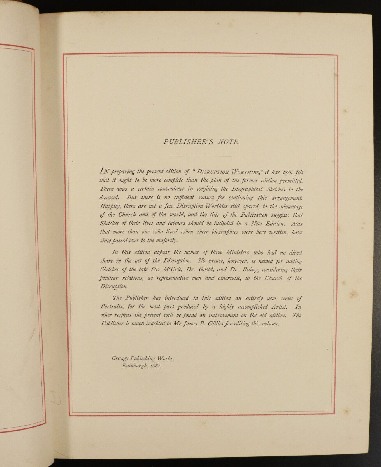 1881 Disruption Worthies Memorial Of 1843 Antique Scottish History Book J. Wylie