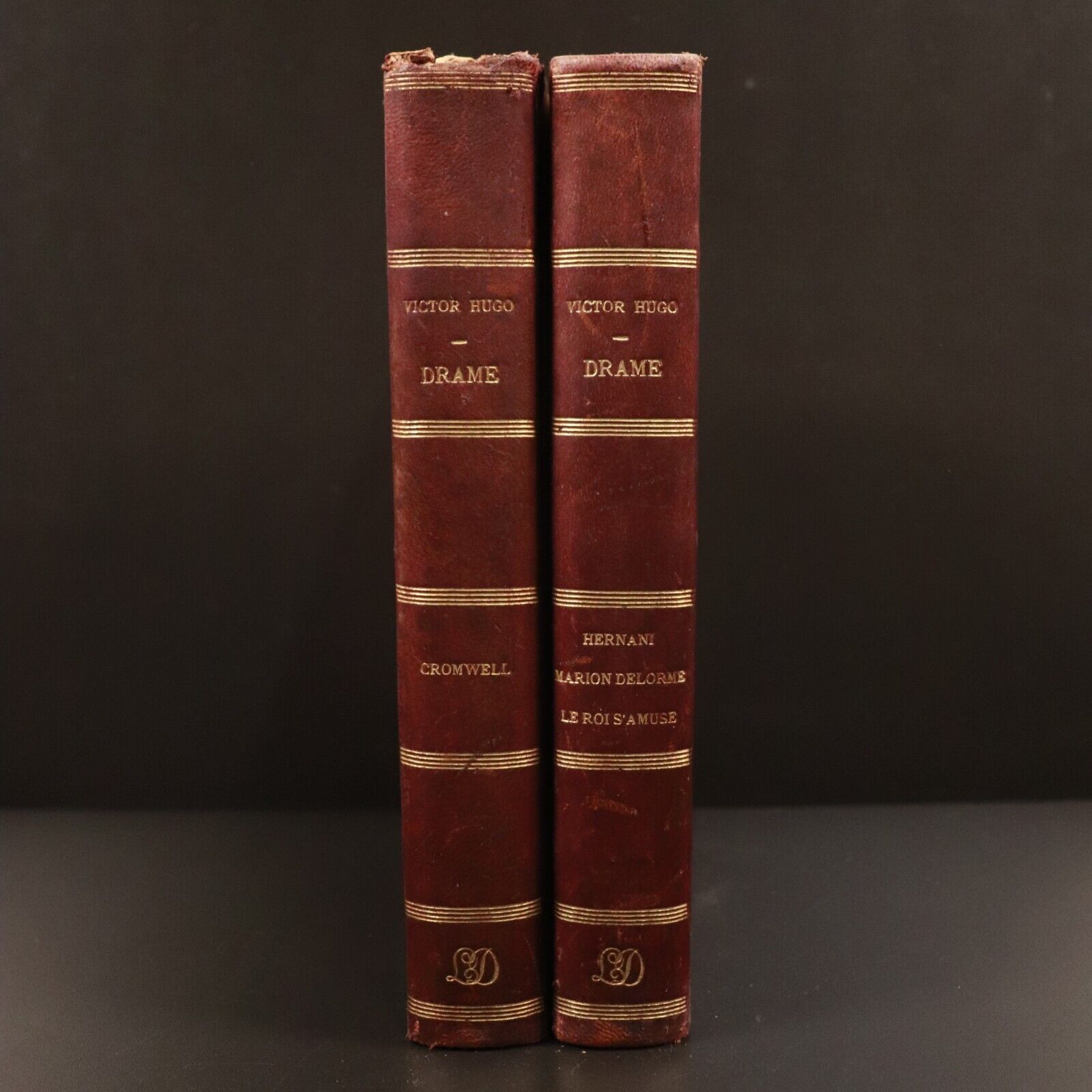 1875 2vol Oeuvres Victor Hugo Drame Cromwell Hernani Marion Delorme Book Set - 0