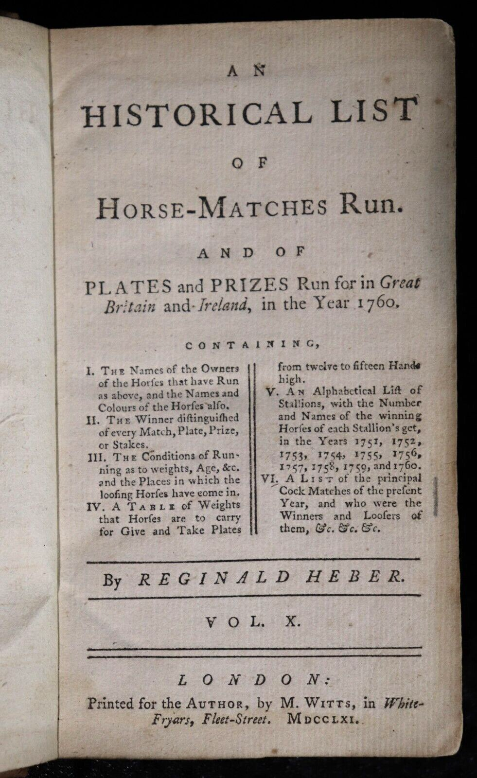 An Historical List Of Horse Matches Run - 1761 - Antiquarian Sport History Book - 0