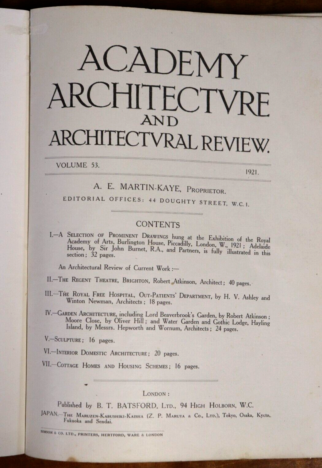 Academy Architecture & Architectural Review - 1921 & 1927 - Antique Books