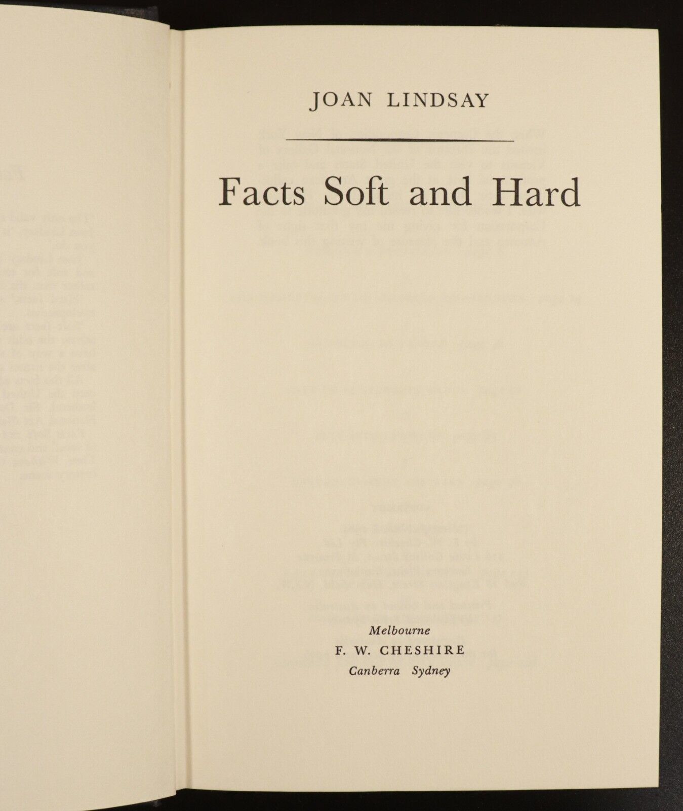 1964 Facts Soft And Hard by Joan Lindsay Australian Art Travel History Book