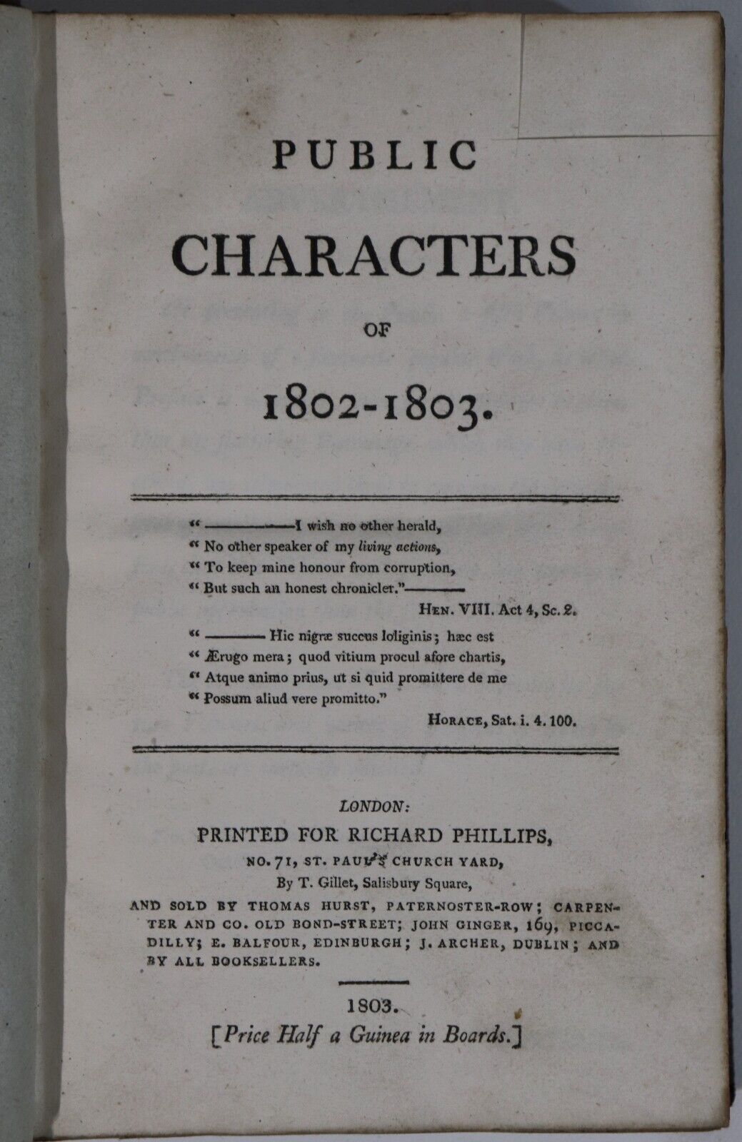 1798-1807 8vol British Public Characters: R Phillips Antiquarian Book Set