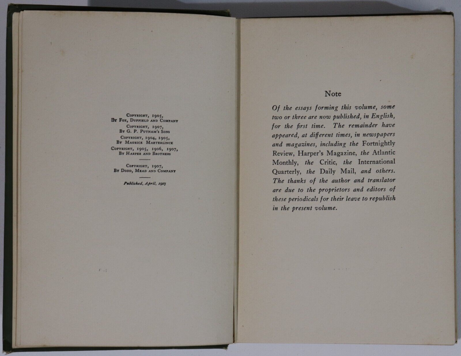 The Measure Of The Hours by M. Maeterlinck - 1913 - Antique Literature Book