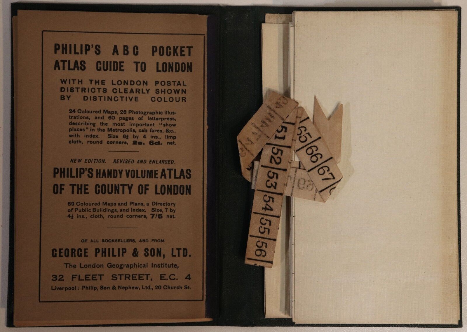 Philip's Tape Indicator Map Of London - c1910 - Antique British Map w/Tape Book