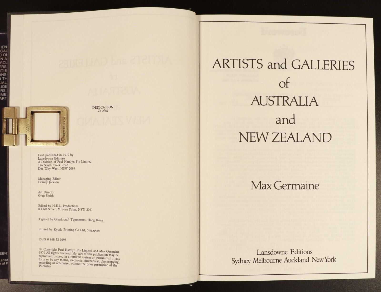 1979 Artists & Galleries of Australia & New Zealand by M. Germaine Art Book - 0