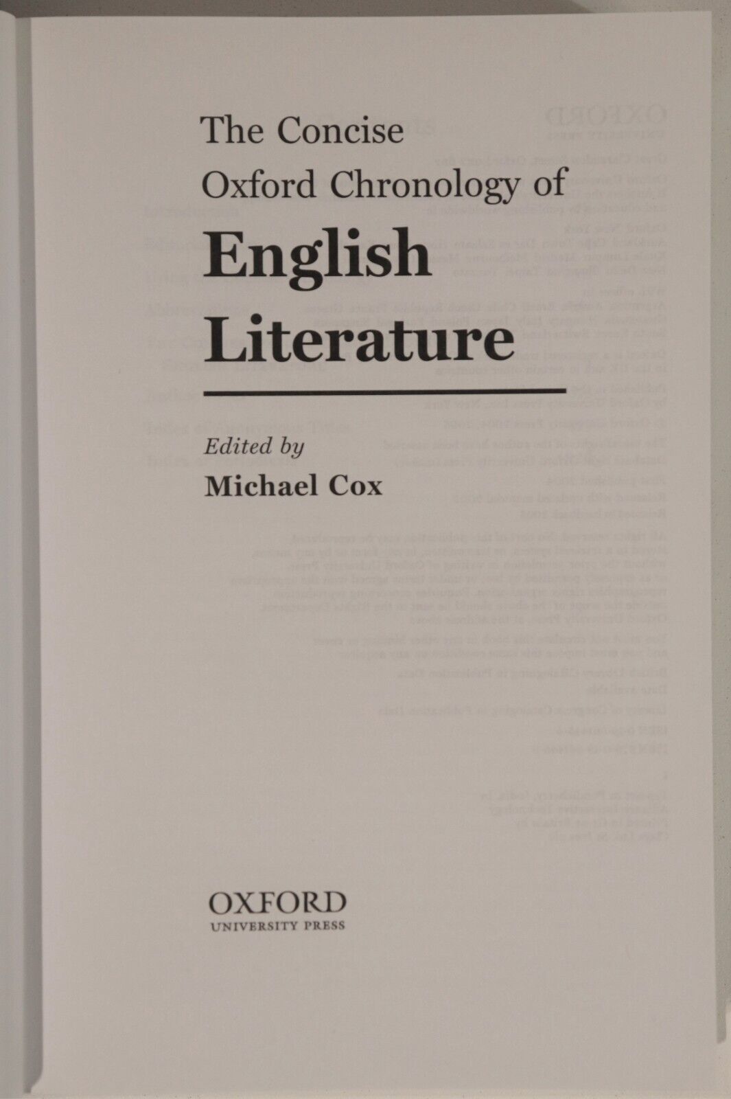 The Oxford Chronology Of English Literature - 2005 - Reference Book