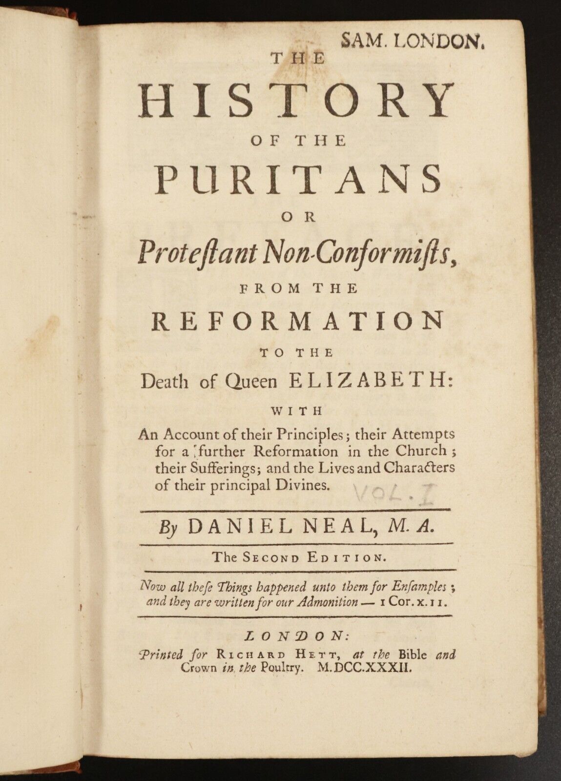 1732 4vol History Of The Puritans by Daniel Neal Antiquarian History Book Set