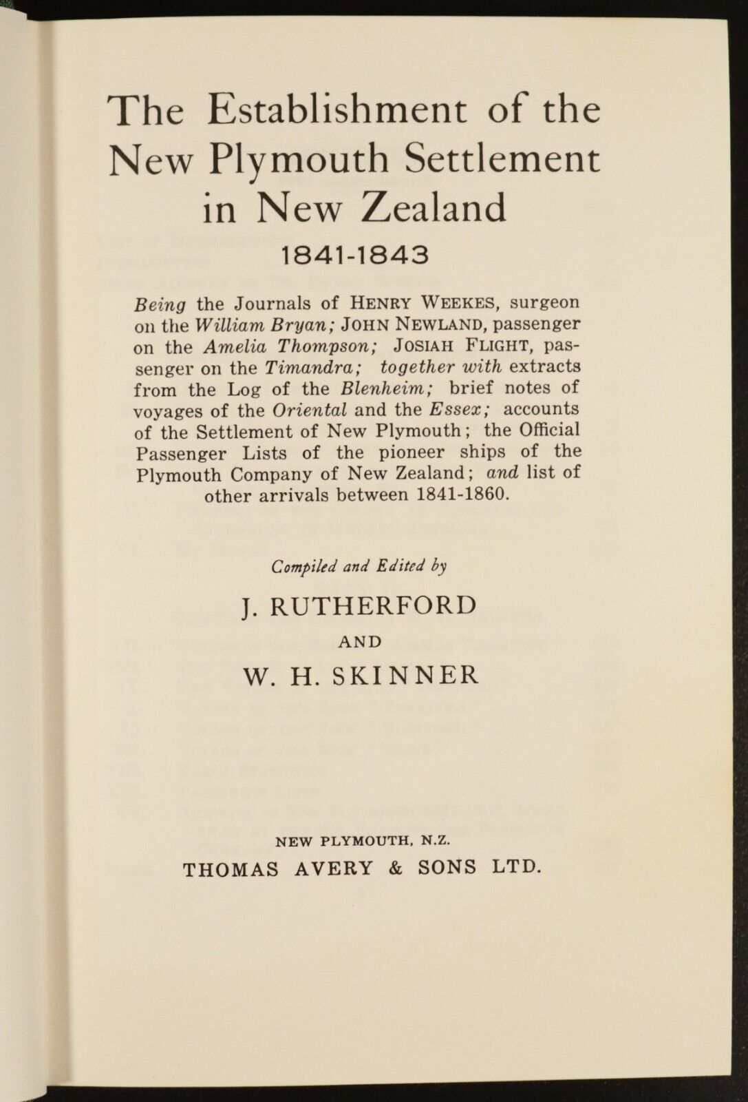 1969 Establishment Of New Plymouth Settlement in New Zealand History Book