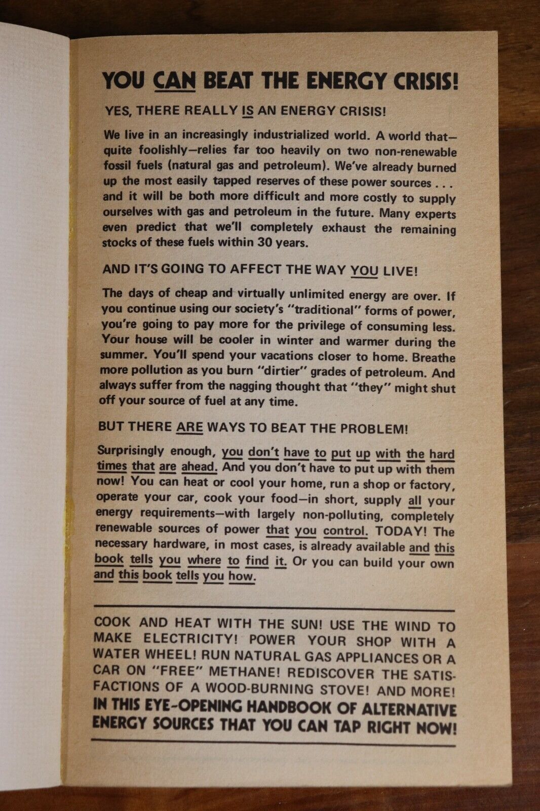 Handbook Of Homemade Power - 1974 - Vintage Climate Change Energy Crisis Book - 0