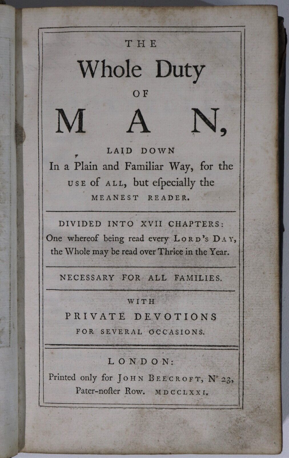 1771 The Whole Duty Of Man For The Meanest Reader Antiquarian Theology Book