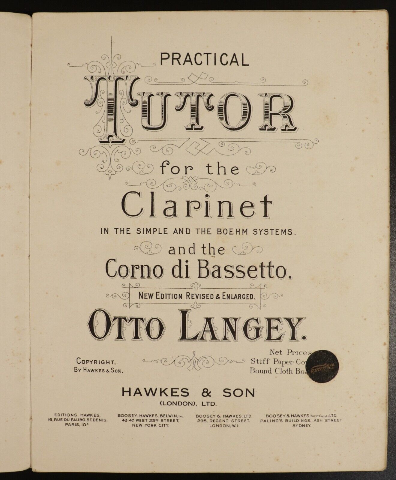 c1895 Practical Tutor For The Clarinet Antique Classical Music Reference Book - 0