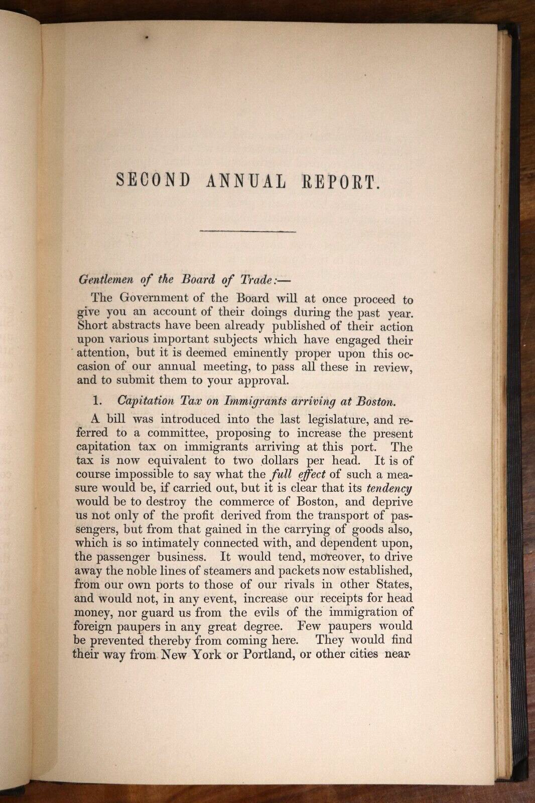 Boston Board Of Trade Annual Report - 1856 - Antique American History Book